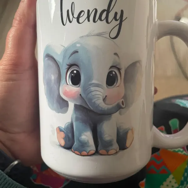 Customer photo of a personalised elephant mug from TheMugVault