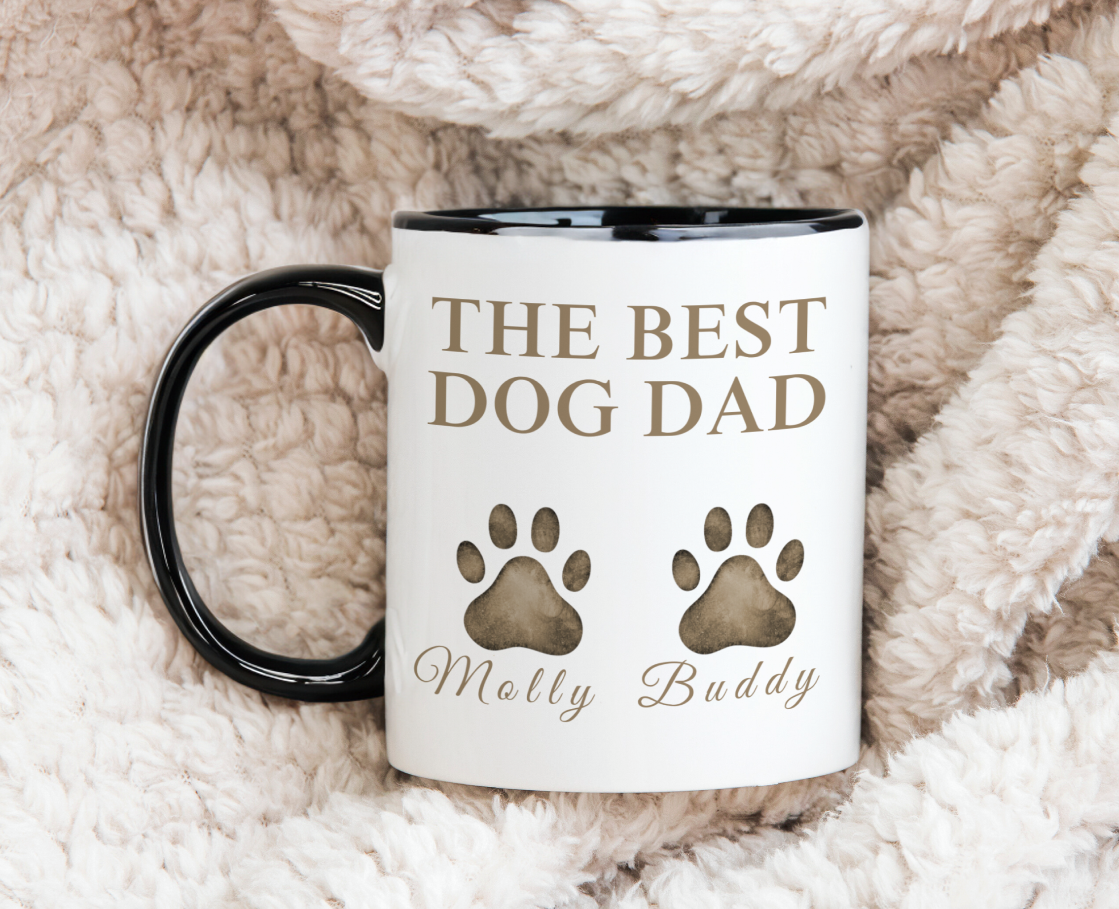 The Best Dog Dad paw print mug, personalised