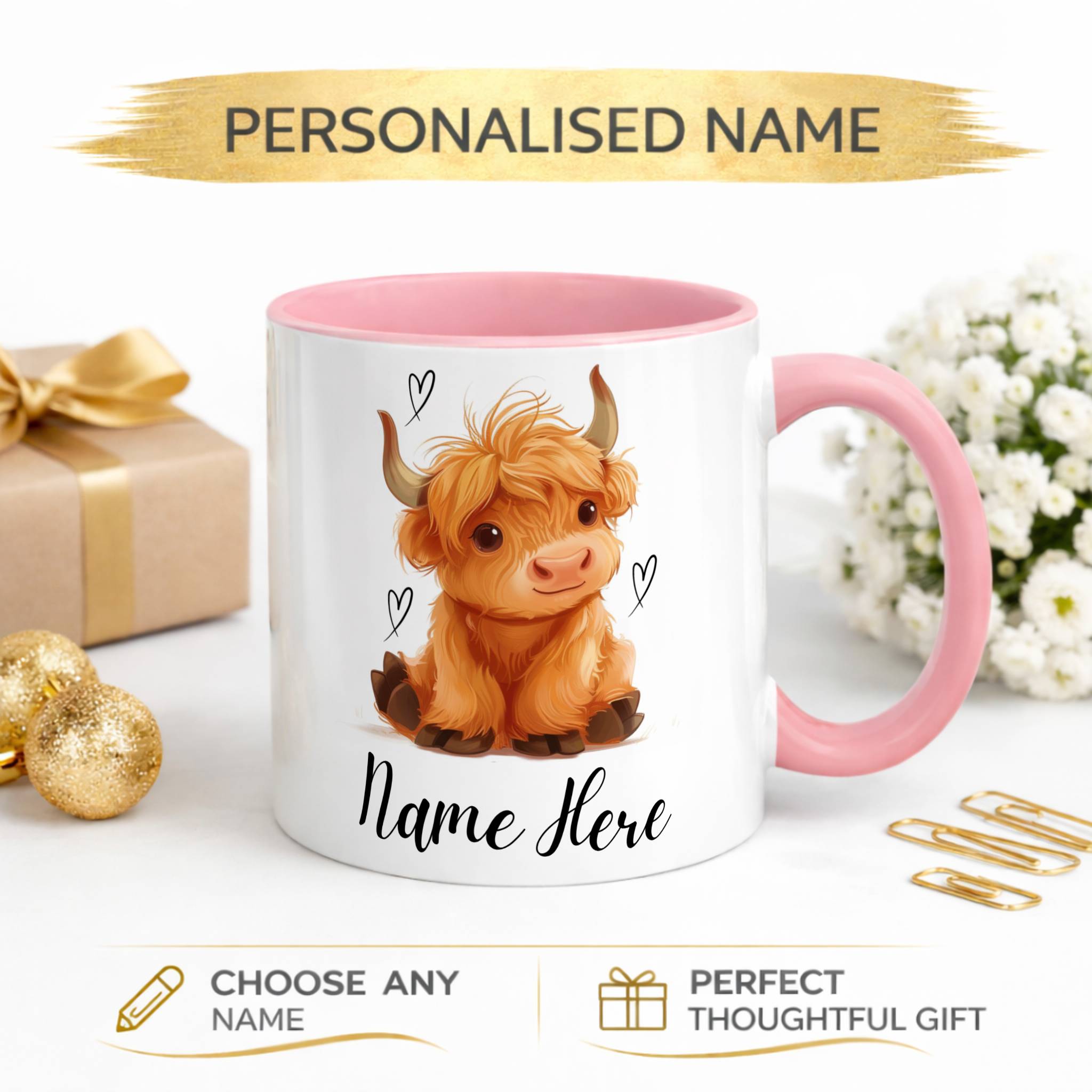 Highland cow mug, personalised with any name