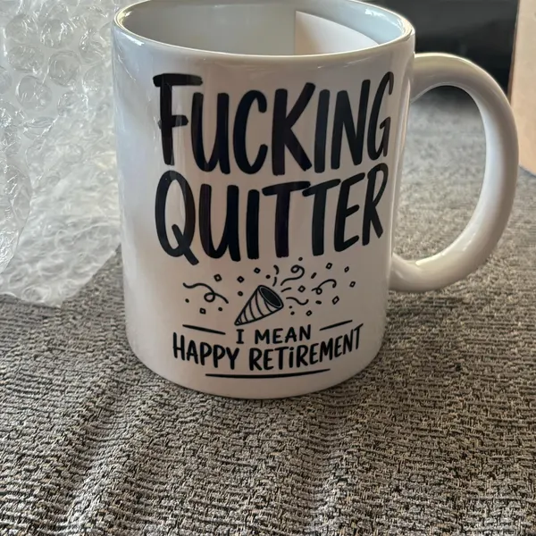Customer photo of a funny retirement mug from TheMugVault
