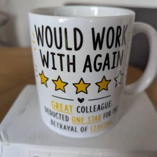 Customer photo of a funny leaving mug from TheMugVault